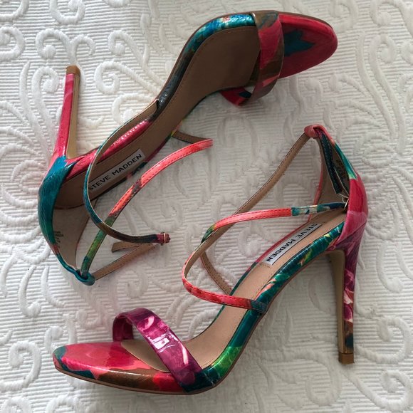 Steve Madden "FELIZ" Stiletto High Heel Sandals Bright Tropical Sexy 8.5 NIB - Picture 3 of 9